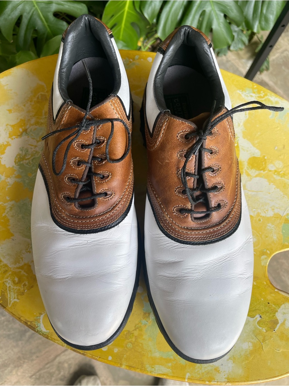 FootJoy White and Brown Two-Tone Leather Golf Loafers